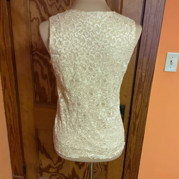 Vtg Y2K Lace Tank Top Medium Cream Sparkly Sleeveless Sheer Floral Overlay USA - Picture 11 of 11